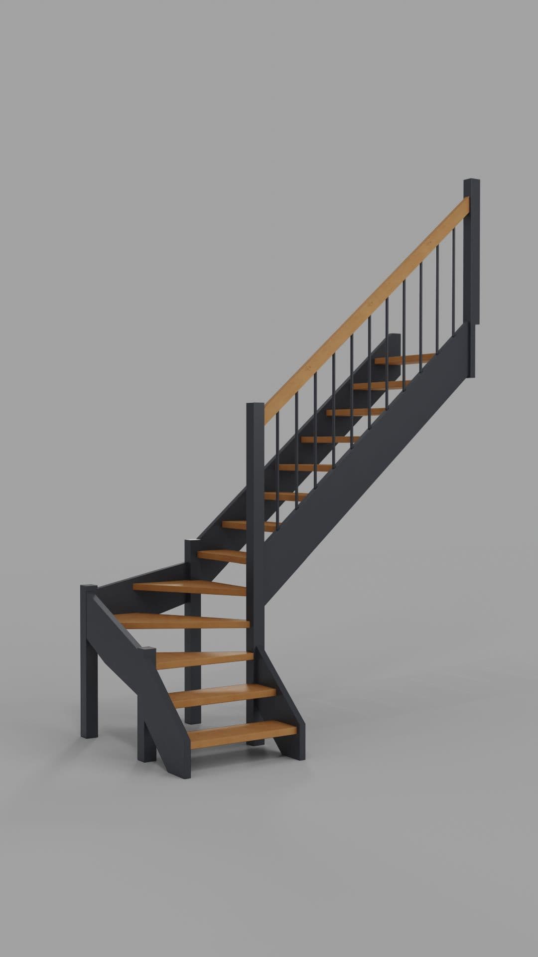 Деревянная лестница на тетивах в дом вид с первого этажа