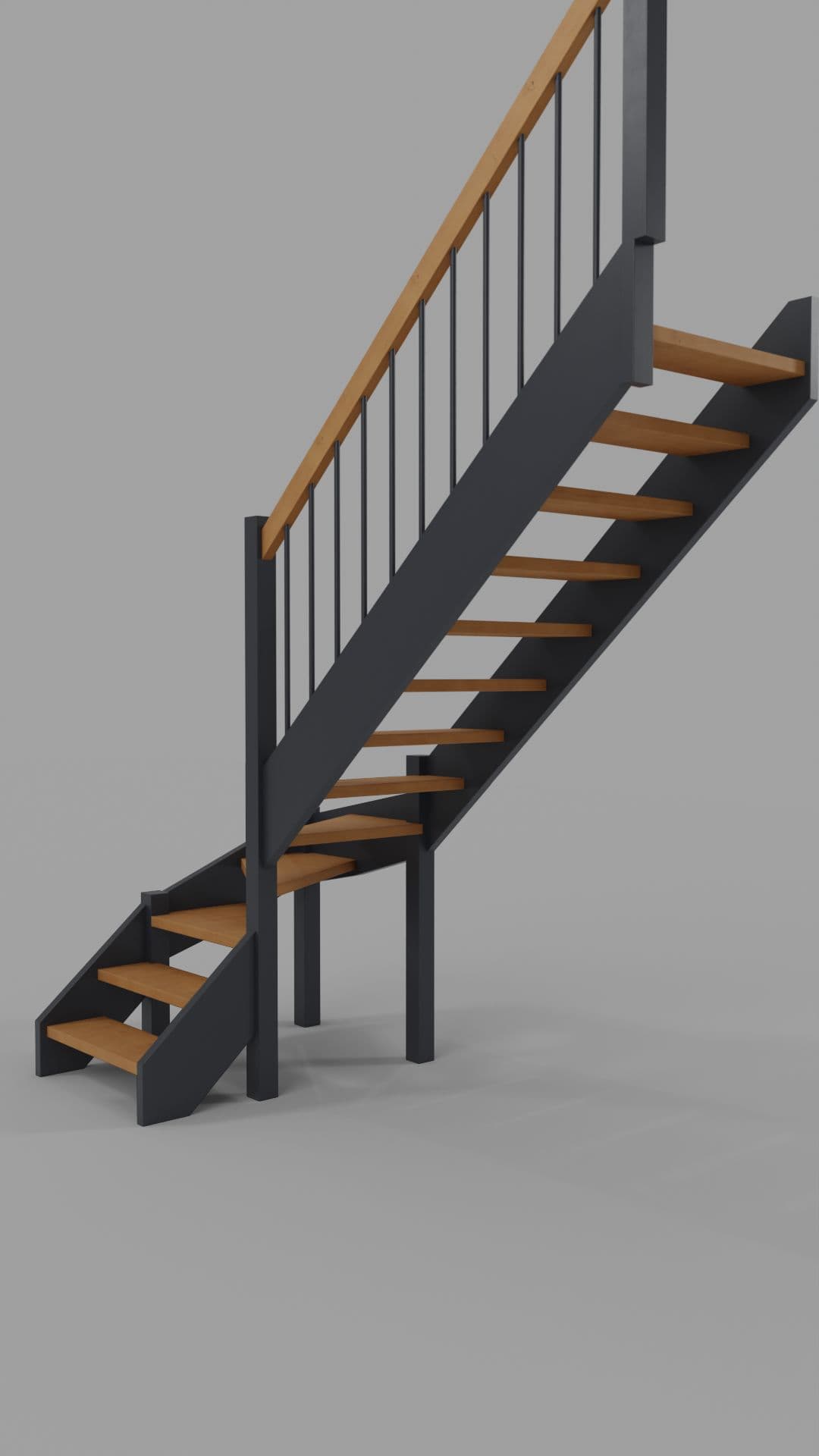 Деревянная лестница на тетивах в дом дополнительный вид